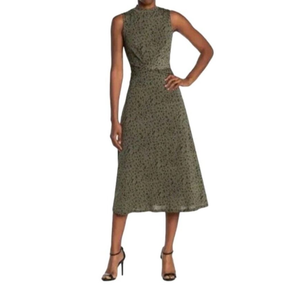 West Kei Womens M Oliver Leopard Twisted‎ Knot Waist Sleeveless Midi Dress